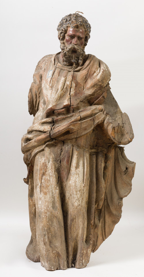  ESCUELA CASTELLANA, "Santo barbado", Talla de madera