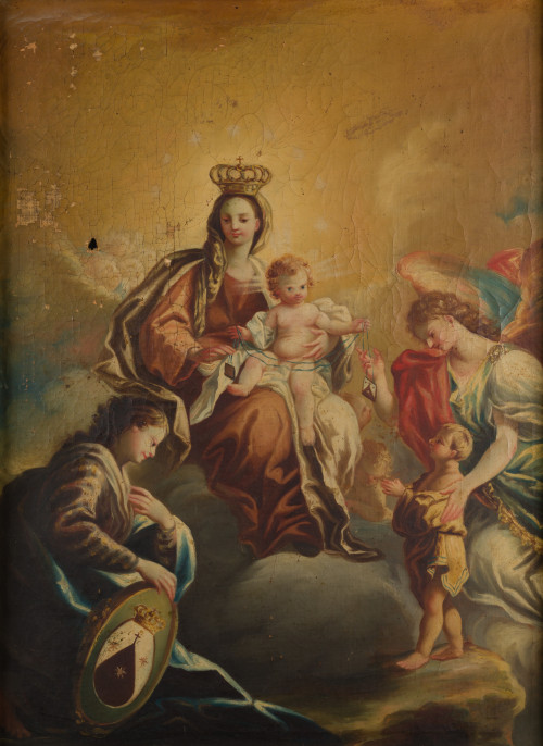 ESCUELA  ESPAÑOLA, "La Virgen del Carmen, venerada por ánge