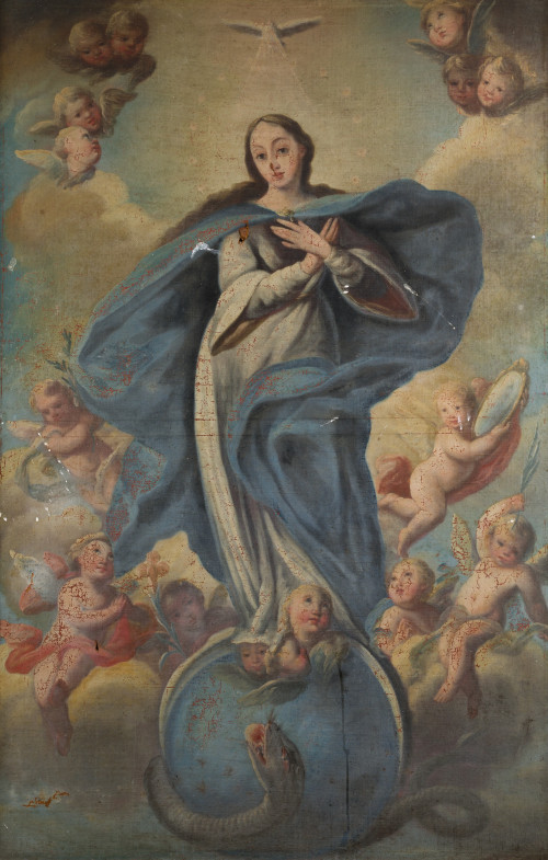ESCUELA MADRILEÑA, "Inmaculada Concepción", Óleo sobre lien