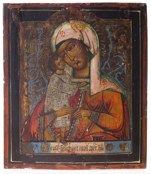 ESCUELA RUSA, "Virgen con el Niño", Temple sobre tabla.