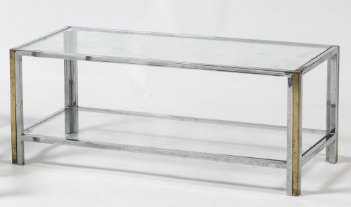 Mesa baja de centro de latón dorado y acero, España, años 7