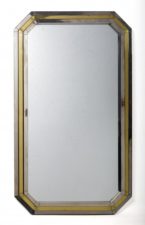 Espejo de latón dorado y plateado, España, años 70