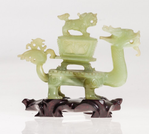 León de jade tallado, China, S. XX