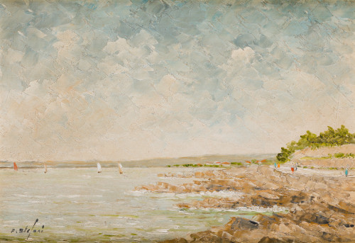 PIERRE STEFANI, "Cote mediterranéene", Óleo sobre tabla