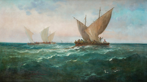 ESCUELA ESPAÑOLA, "Marina", Óleo sobre lienzo