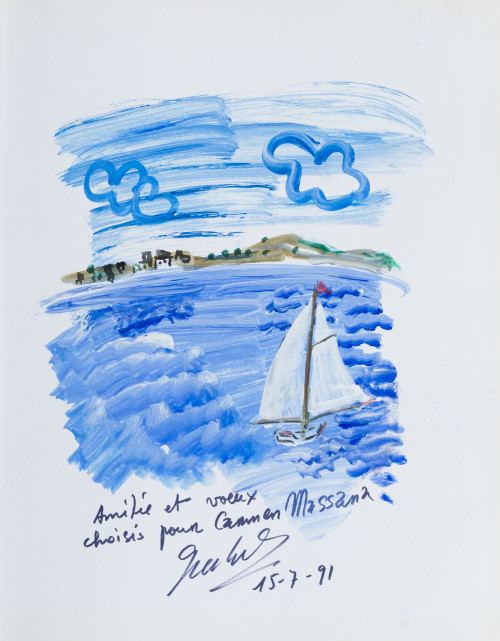 CARLOS NADAL, "Paisaje con velero", 1991, Gouache sobre pap