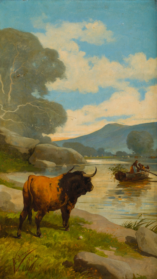 ÁNGEL LIZCANO, "Toro", 1901, Óleo sobre lienzo