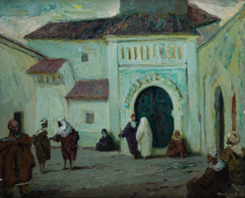 RAFAEL MARTÍNEZ DÍAZ, "En la mezquita", Óleo sobre lienzo