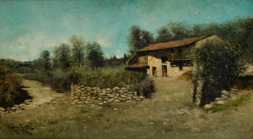 MANUEL RAMOS ARTAL, "Paisaje con casa", 1894, Óleo sobre li