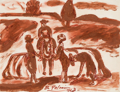 BENJAMÍN PALENCIA, "A caballo", 1967, Arcilla sobre papel