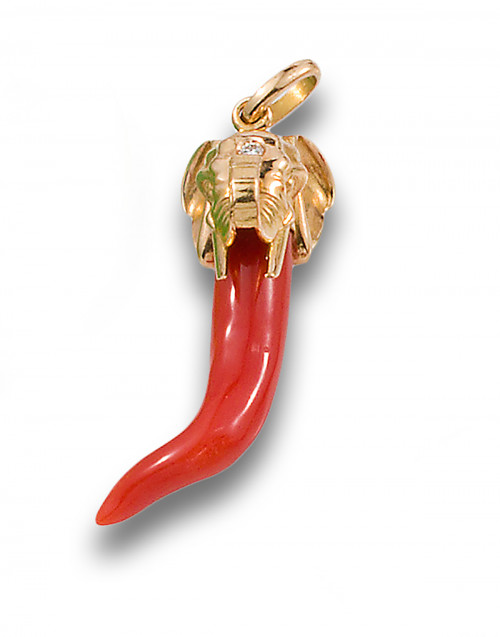 COLGANTE ORO AMARILLO 18 KT Y CORAL