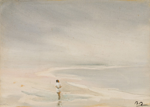  ESCUELA ESPAÑOLA, "Mujer paseando por la playa", 1972, Óle
