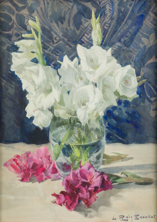 LLUIS ROIG ENSEÑAT, "Vaso con flores", Acuarela sobre papel