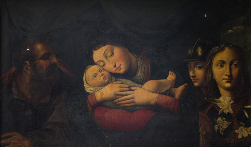 ESCUELA ITALIANA, "Sagrada Familia", Óleo sobre lienzo