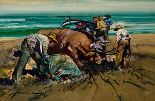 EUSTAQUIO SEGRELLES, "Pescadores y bueyes, playa de Valenci