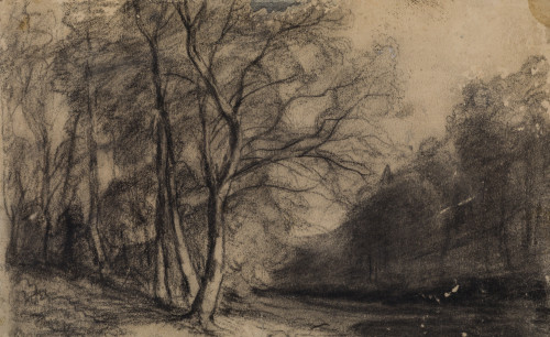 FRANCISCO DOMINGO Y MARQUÉS, "Paisaje", Carboncillo sobre p