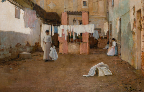 SANTIAGO RUSIÑOL, "Lavanderas de la Barceloneta", 1890, Óle