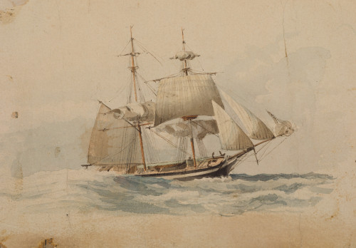 ANÓNIMO, "Velero", Acuarela sobre papel