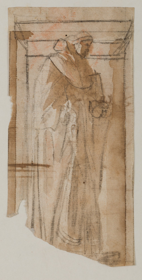 ESCUELA MADRILEÑA, "Santo", Garfito y aguada parda sobre pa