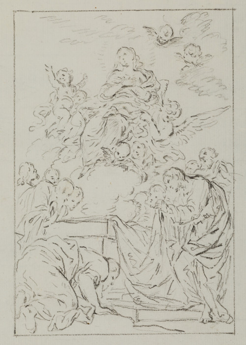 ESCUELA ESPAÑOLA, "La Asunción de la Virgen", Grafito sobr