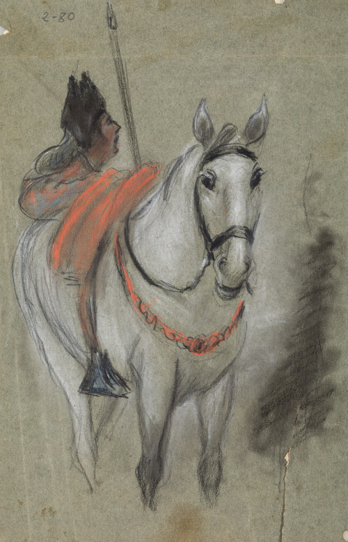 ESCUELA DE FRANCISCO DE GOYA , "Caballo y jinete", Grafito