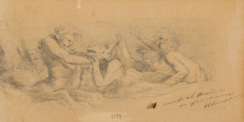 ESCUELA ESPAÑOLA, "Lucha de faunos", 1880, Grafito sobre ca