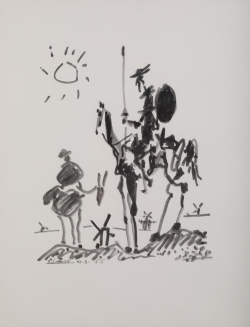 PABLO RUIZ PICASSO, "Don Quijote y Sancho",  Litografía off