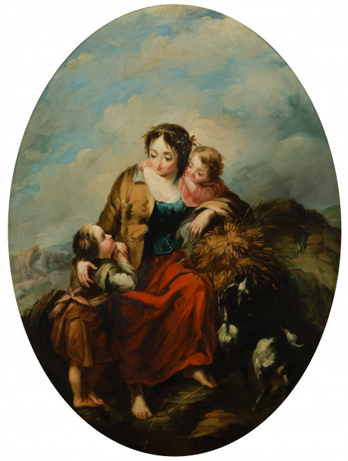 SEGUIDOR DE FRANCOIS BOUCHER , "Pastora con sus hijos en la