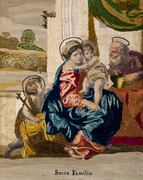 "Sagrada Familia con San Juanito", bordado, S.XIX