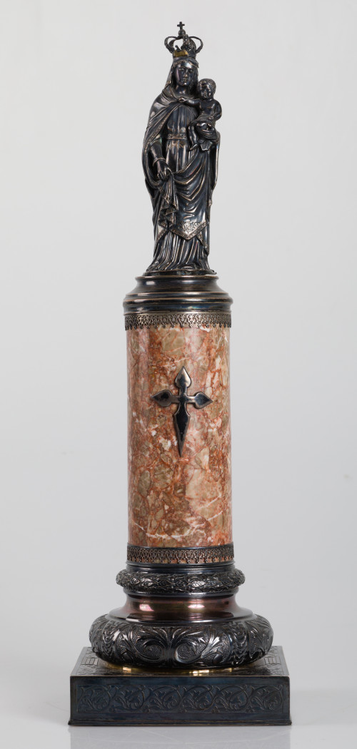 Virgen del Pilar de plata, firmada A. Aladrén, Zaragoza, S.