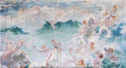 JULIO VILA PRADES, "Las nereidas", Óleo sobre lienzo.