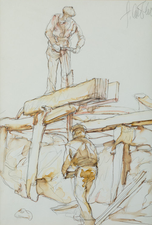 FERNANDO CALDERON, "Aserradero", Técnica mixta sobre papel