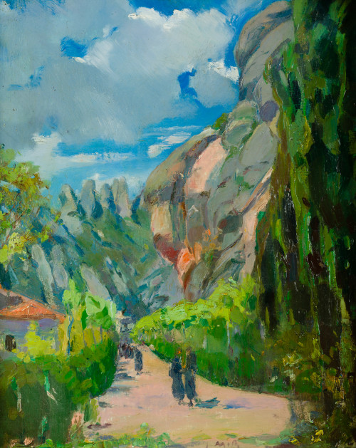 JOAQUÍN MIR TRINXET, "Paisaje de Montserrat", 1931, Óleo so