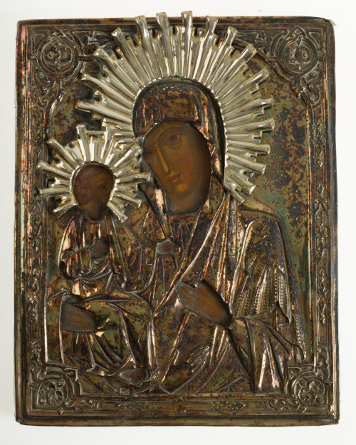  ESCUELA RUSA, "Virgen con el Niño", Temple sobre tabla 