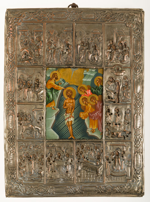  ESCUELA RUSA, "Bautismo de Jesús", Temple sobre tabla con 