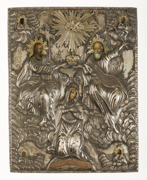  ESCUELA RUSA, "La coronación de la Virgen", Temple sobre t