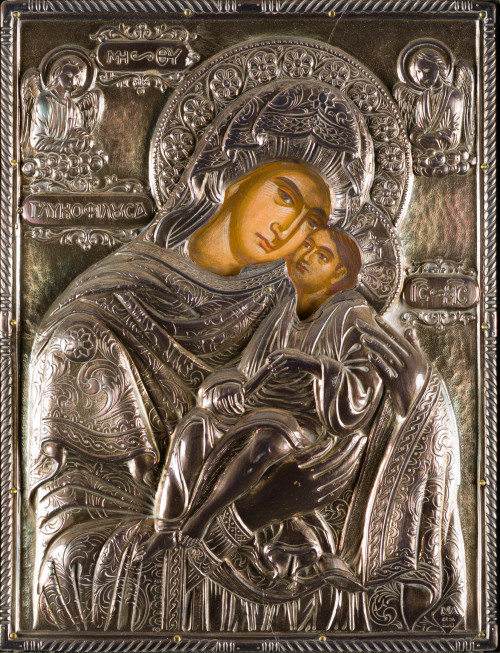 ESCUELA RUSA, "Virgen con Niño", Temple sobre tabla