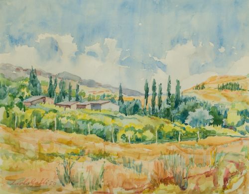 CARLO GALLI, "Paisaje", Acuarela sobre papel 