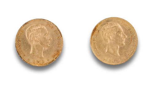 LOTE FORMADO POR DOS MONEDAS DE ORO DE 25 PESETAS DE ALFONS