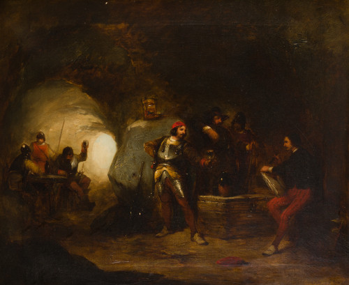 ESCUELA INGLESA, "Interior de cueva con soldados bebiendo"