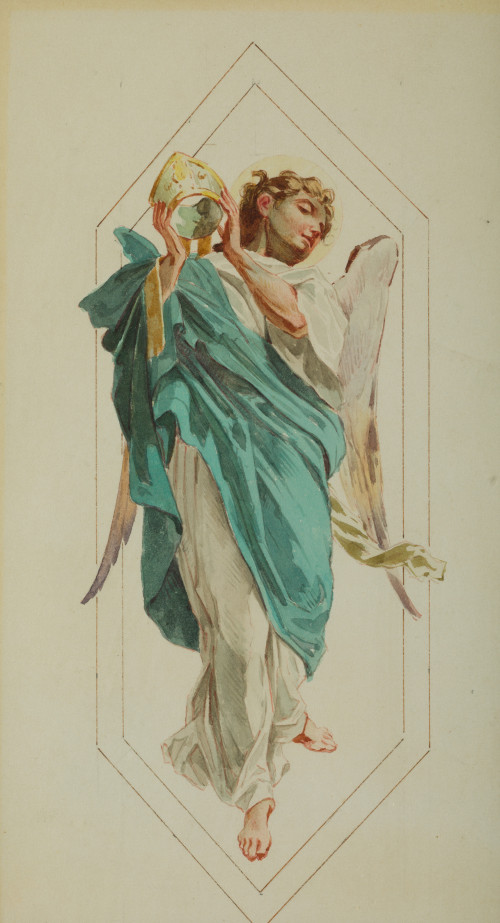 JOSEPH FERRERO, "Boceto de ángel con mitra", Acuarela sobre