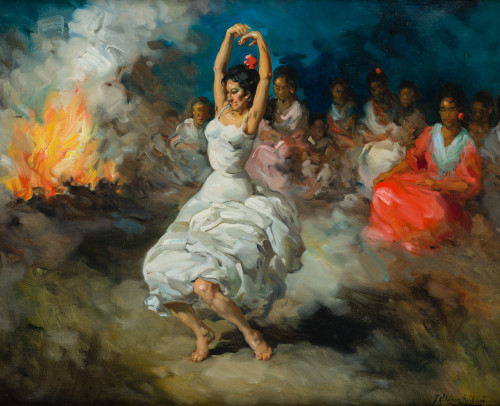 FRANCISCO RODRÍGUEZ SANCLEMENT, "Bailaora", Óleo sobre li