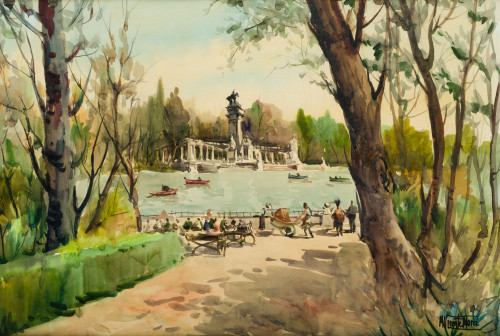 MANUEL VICENTE MORA, "Vista del estanque de El Retiro", Acu