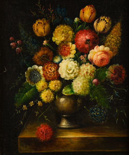 ANÓNIMO, "Jarrón con flores", Óleo sobre tabla 