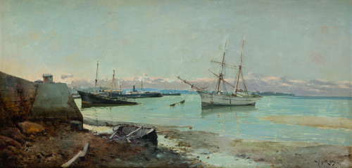 JUAN MARTÍNEZ ABADES, "Puerto del norte", 1897, Óleo sobre 