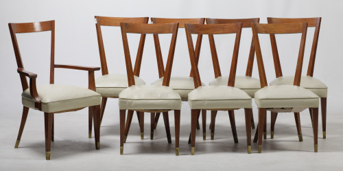 Siete sillas y una butaca de caoba de gusto Art Decó, Españ