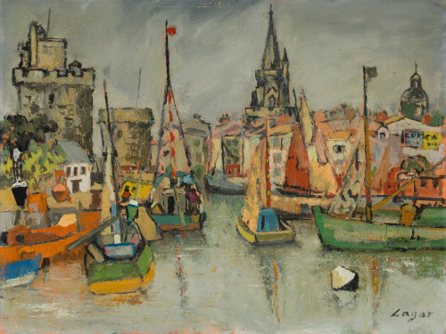 CELSO LAGAR, "Puerto y torres de la Rochelle", Óleo sobre t