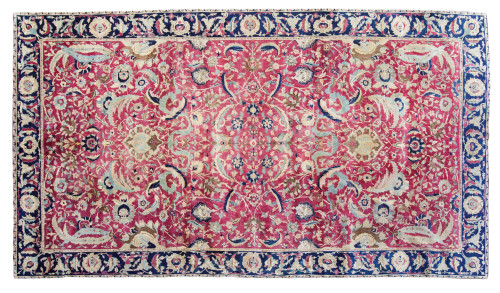 Alfombra oriental Indo Kirmad, anudada a mano en seda y lana