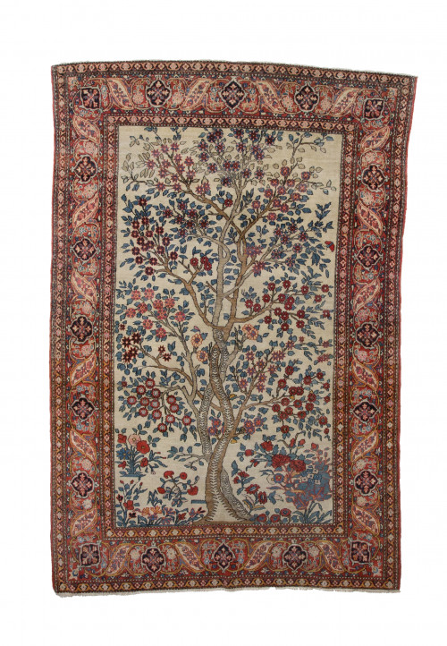 Antigua alfombra Isfahan de lana anudada a mano con motivo 