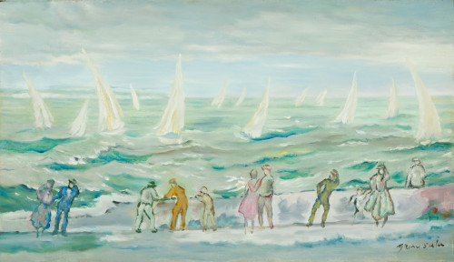 EMILIO GRAU SALA, "Veleros en el mar", 1949, Óleo sobre lie